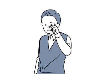 目をこするシニア