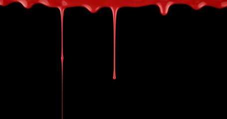Spooky steady drip of bright red blood pouring over black background. - Powered by Adobe