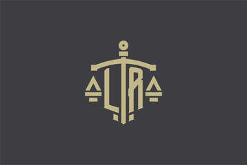 Letter LR logo for law office and attorney with creative scale and sword icon design