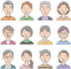 中年男女　顔　アイコン　セット