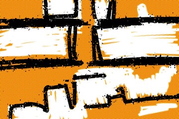 Halloween Advertising Background with space for copy, grainy, screen, comic style and trendy loose hand-painted abstract design in orange black and white.