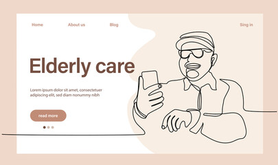 Programs for Seniors Landing Page Template. Elderly Health Care. Elderly care. Cartoon People Vector Illustration.