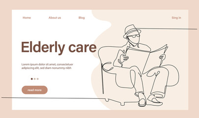 Programs for Seniors Landing Page Template. Elderly Health Care. Elderly care. Cartoon People Vector Illustration.