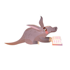 Fototapeta premium Cute Aardvark reading book. Animals reading. Illustration for kids. Cartoon cute animal.