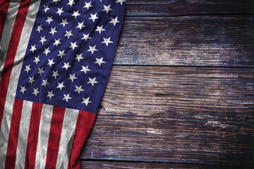 US Flag on Wood Background for Memorial Day, Labor Day, 4th of July Independence Day