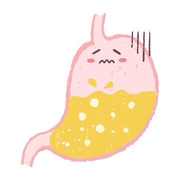 手描きの胃酸過多の胃のキャラクター
