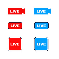 Live broadcast icons set. Red and blue symbols and buttons of live broadcast, broadcast, online broadcast. Template for TV, shows, movies and live performances. Vector