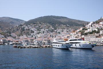 Beautiful view of sea with boats and coastal city