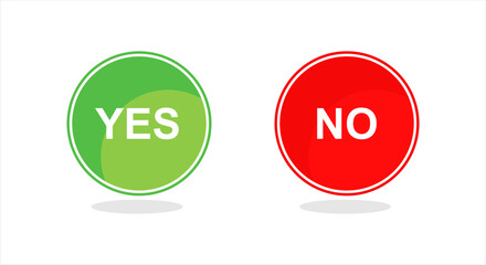 Green and red YES and NO icons on a white background. Graphic design of simple signs. YES and NO circle symbols for decision, solution, web. preliminary illustration