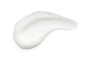 Sample of face cream isolated on white, top view