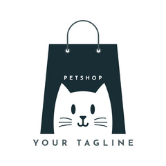 Petshop cat and bag logo template design