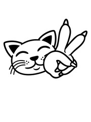 Fototapeta premium Handzeichen Peace Katze Gesicht 