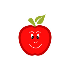 Fruit with funny happy smiley face. Flat vector design suitable for advertising support badges, mascots or stickers. Cute character of ripe red apples.