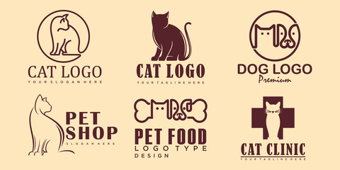 Set of pets Logo dog cat design vector template
