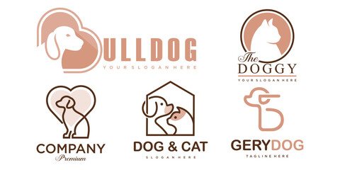Pet care icon set logo with dog and cat silhouette symbol for store veterinary clinic hospital