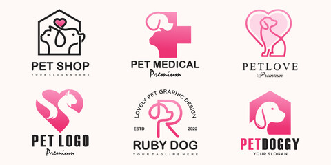Dog And Cat Care Symbol icon set Logo design Vector Illustration