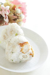 Japanese food, Chikurwa fish cake rice ball with copy space