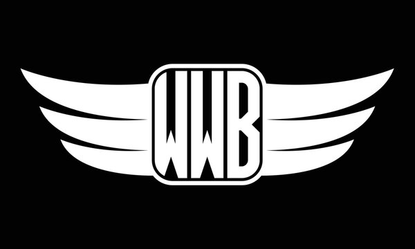 WWB three-letter Wing logo design. flying Vector template