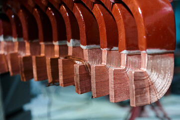 Copper bus elements of stator winding of electric motor