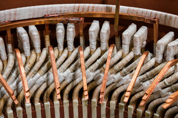 Electric engine stator with copper bus bars and fabric