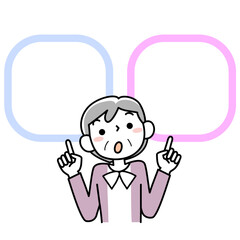二者択一で考えるシニア女性の上半身とふきだし
