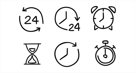 Time and clock doodle icons. Set of vector linear icons. © Narek