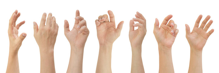 Group of Male hands gestures isolated on white background included clipping path.