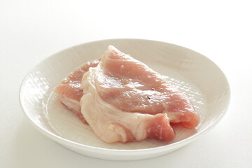 Prepared seasoning pepper and salt on sliced pork