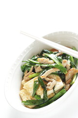Chinsese food, pork and leek simmered braised with Tofu