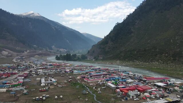 An aerial video of Naran town, a popular tourist spot in Pakistan. 