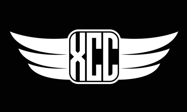 XCC three-letter Wing logo design. flying Vector template