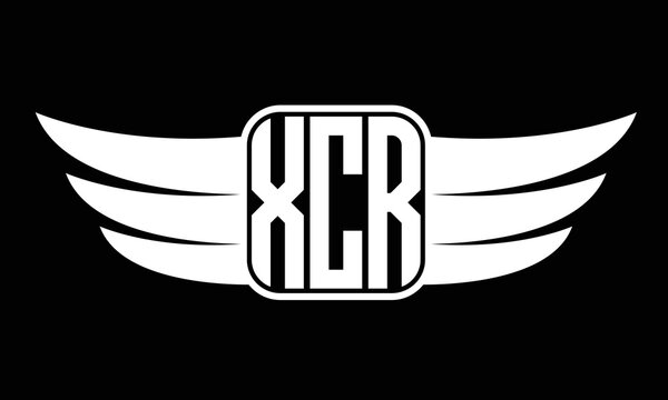 XCR three-letter Wing logo design. flying Vector template