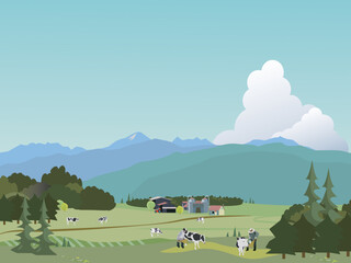 信州蓼科の酪農農場風景