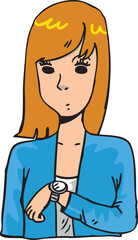 cartoon woman looking at smart watch
