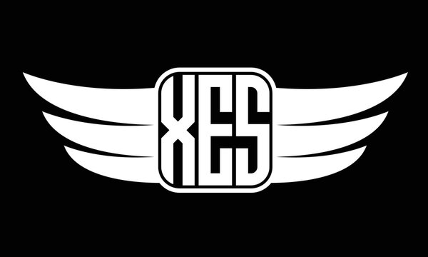XES three-letter Wing logo design. flying Vector template