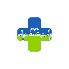 medical symbol logo cross with cardiograms. Pharmacy or medical center design