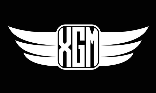 XGM three-letter Wing logo design. flying Vector template