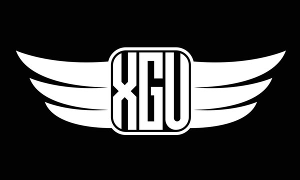 XGU three-letter Wing logo design. flying Vector template
