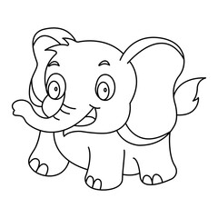 elephant outline cartoon design on transparent background