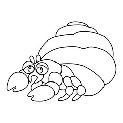 hermit crab outline cartoon design on transparent background