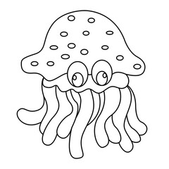 jellyfish outline cartoon design on transparent background