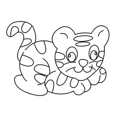 Tiger outline cartoon design on transparent background