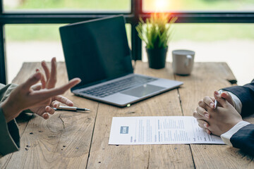 Successful good interview
HR checks job applicants' resumes. Concept of hiring, business and human resource management.