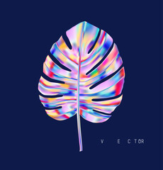 Monstera plant leaf with holographic effect.