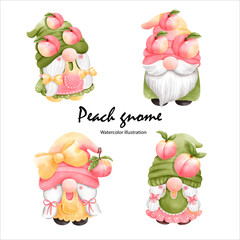Watercolor peach gnome, watercolor fruit. vector illustration
