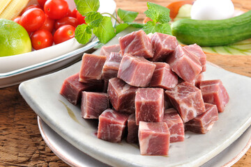 Slice beef  and vegetables.