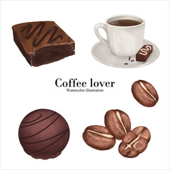 coffee lover, coffee mug watercolor vector illustration