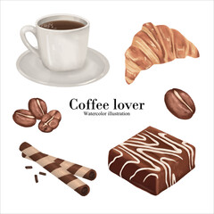 coffee lover, coffee mug watercolor vector illustration