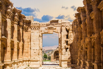 Beautiful view of the Temple of Bacchus in the ancient city of Baalbek, Lebanon