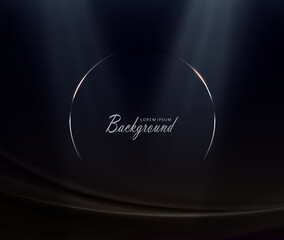 Round shiny arch, bright beam of light on black design